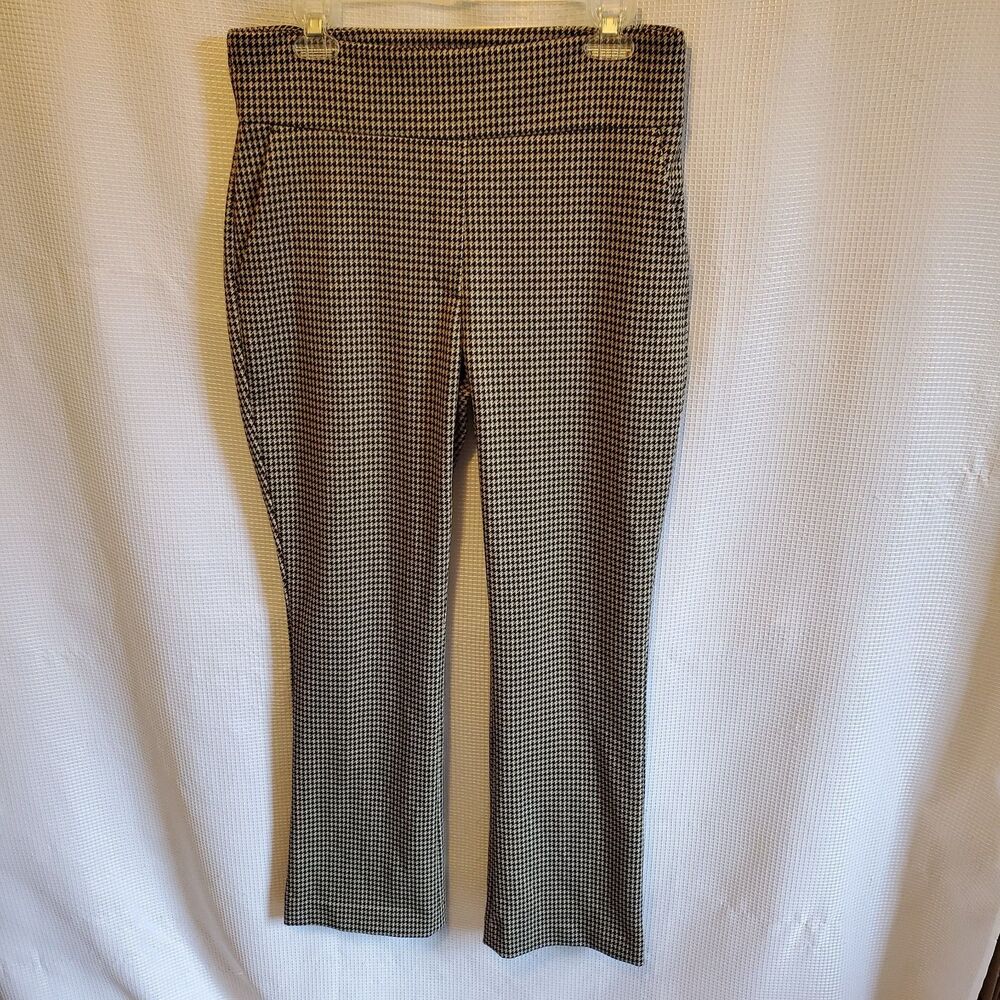 Express Y2K Womens M Pull On Houndstooth Pants Black Tan Office Business